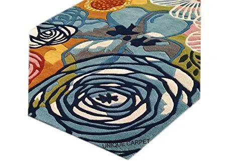 Unique Carpet Handmade Wool & Blend Carpet for Living Room Home Bedroom Hall Kitchen Office Anywhere Color Multi Hand Tufted Carpets (Multi B, 4 x 6)