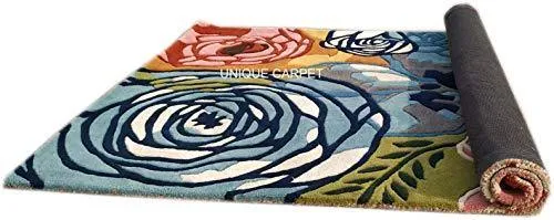 Unique Carpet Handmade Wool & Blend Carpet for Living Room Home Bedroom Hall Kitchen Office Anywhere Color Multi Hand Tufted Carpets (Multi B, 4 x 6)