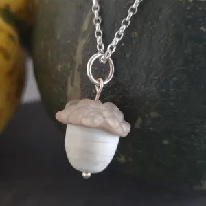 Unique Etched Cream Acorn Necklace