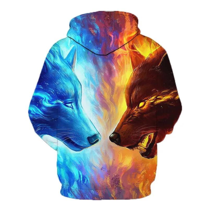 Unique Fire and Ice Wolf Hoodie