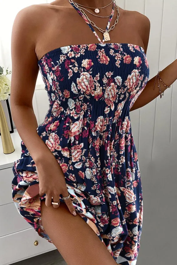 Unique Printed Sleeveless Halterneck Mini Dresses