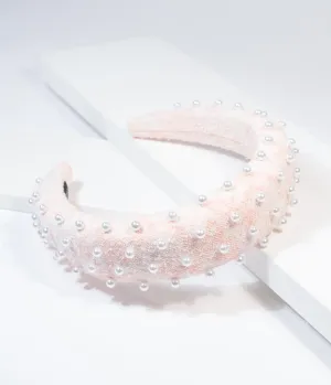 Unique Vintage Pink Textile & Pearl Headband