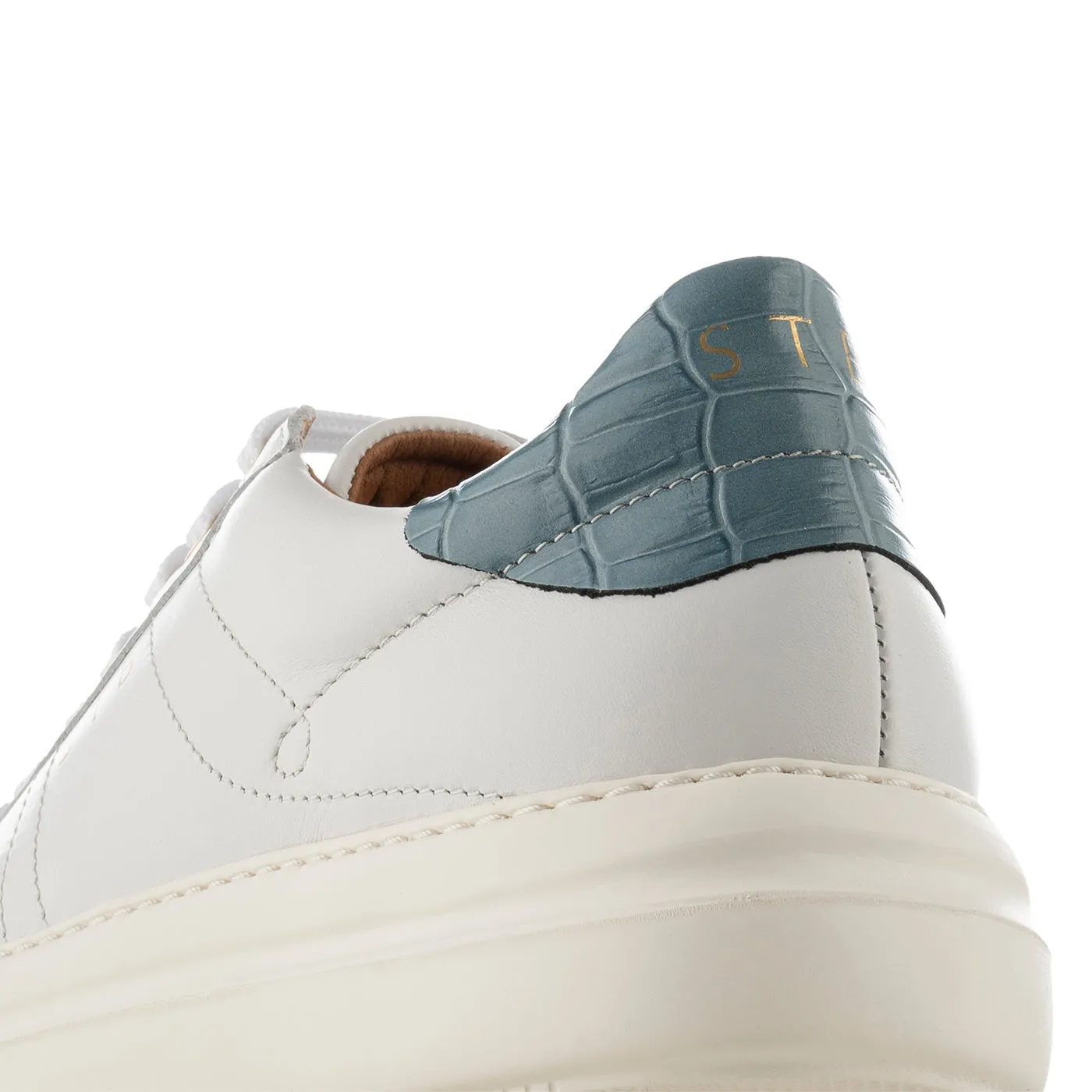 Valda sneaker læder - WHITE/BLUE CROCO