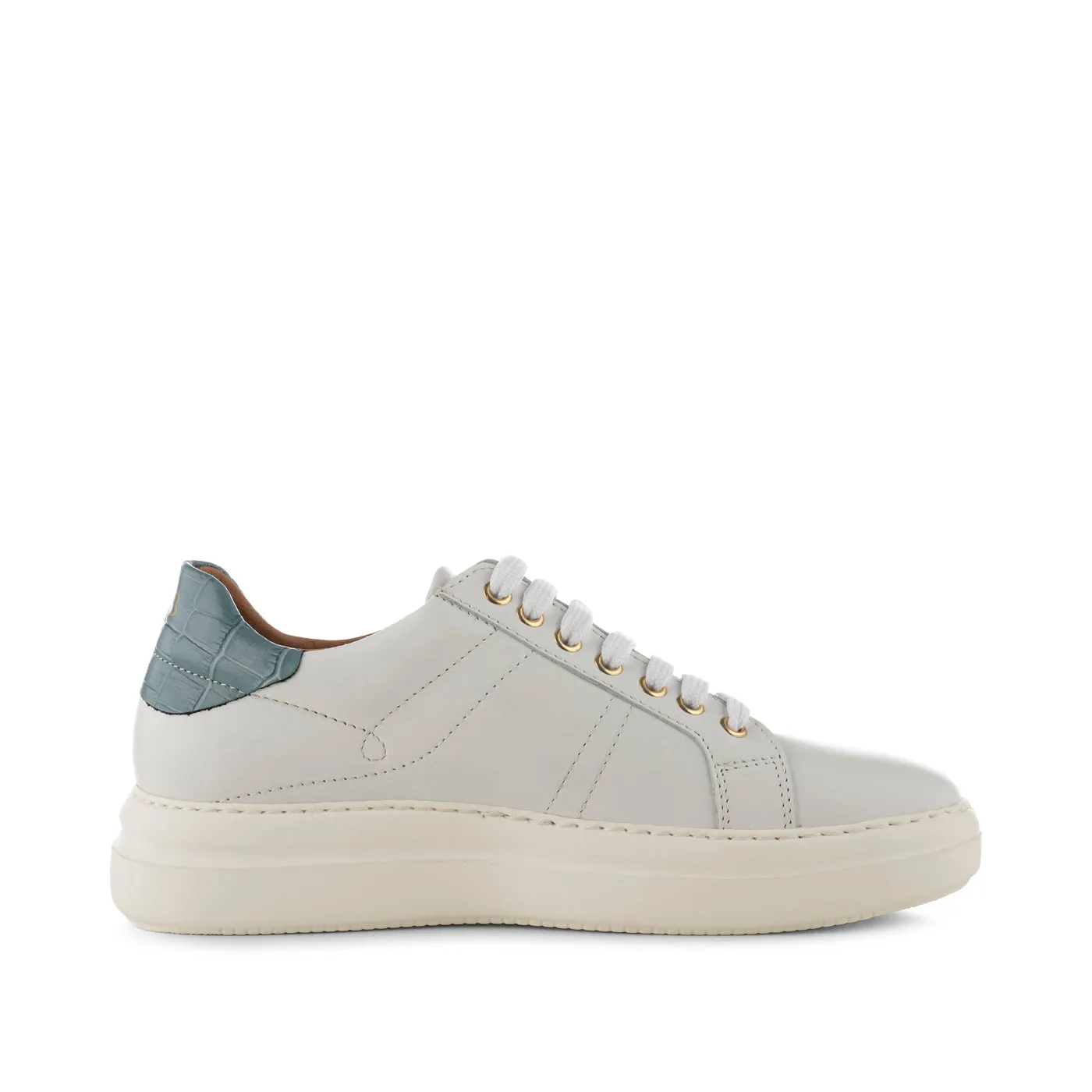 Valda sneaker læder - WHITE/BLUE CROCO