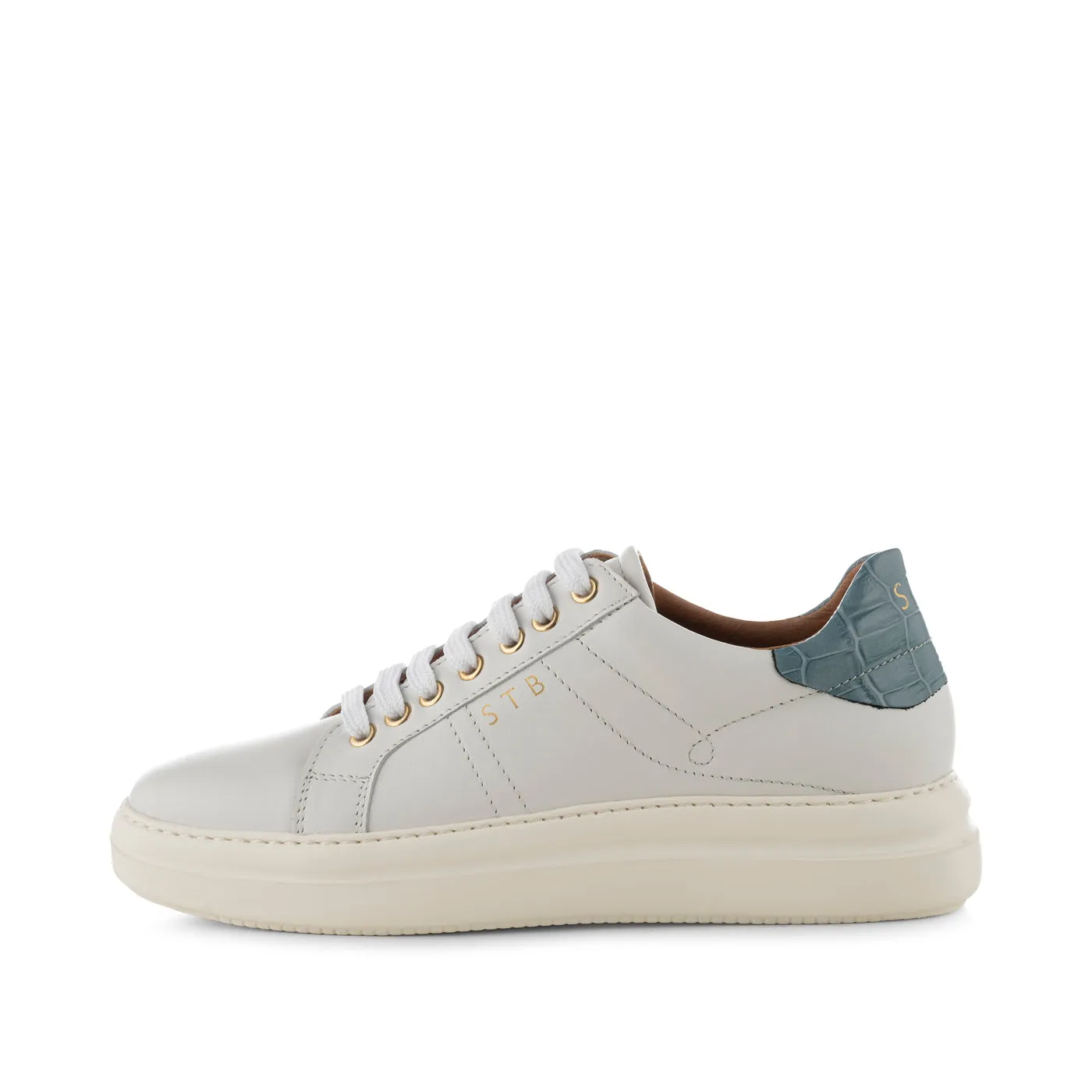 Valda sneaker læder - WHITE/BLUE CROCO