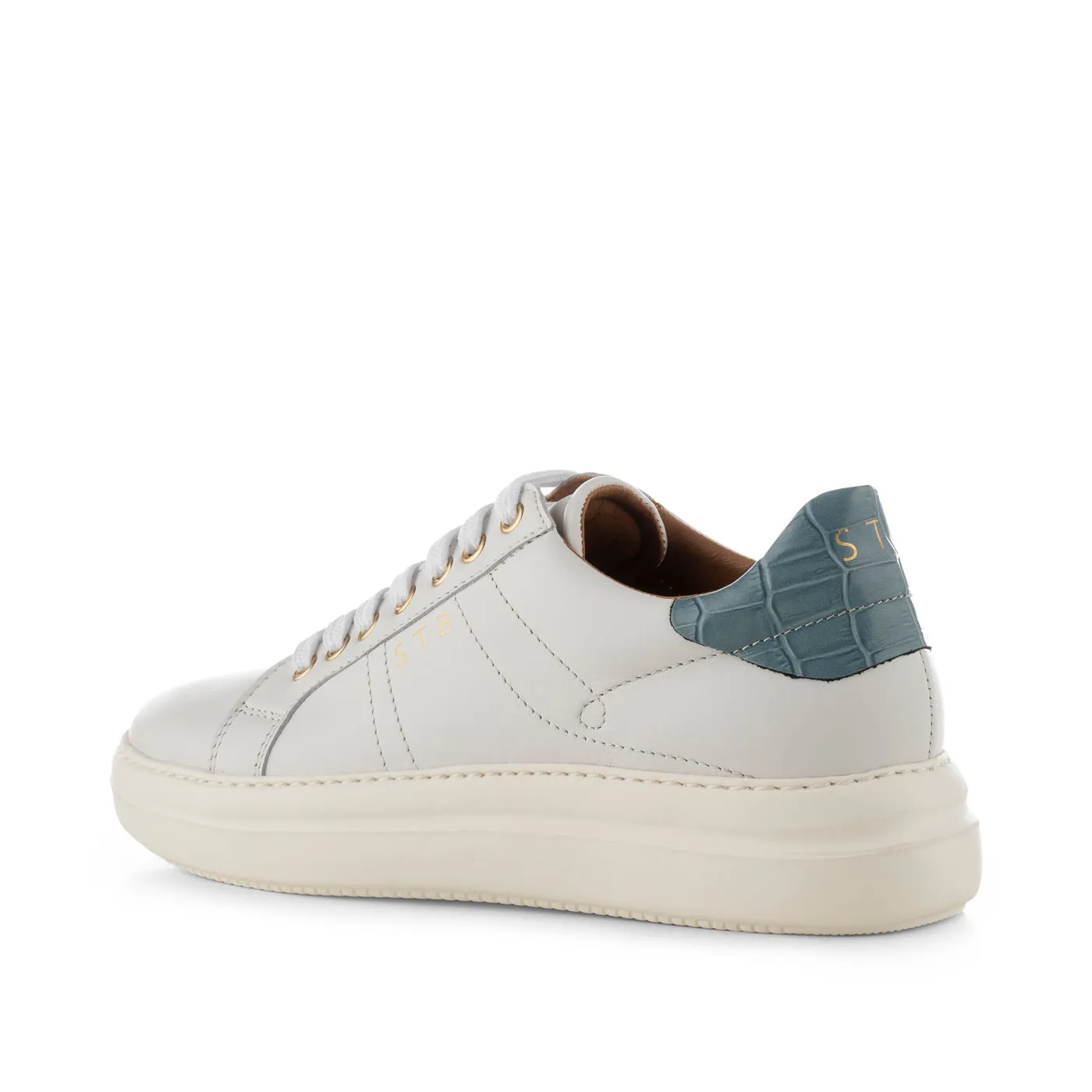 Valda sneaker læder - WHITE/BLUE CROCO