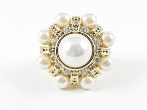 Vintage Unique Round Art Deco Design Pearl Brass Ring & Unique Pearl Design