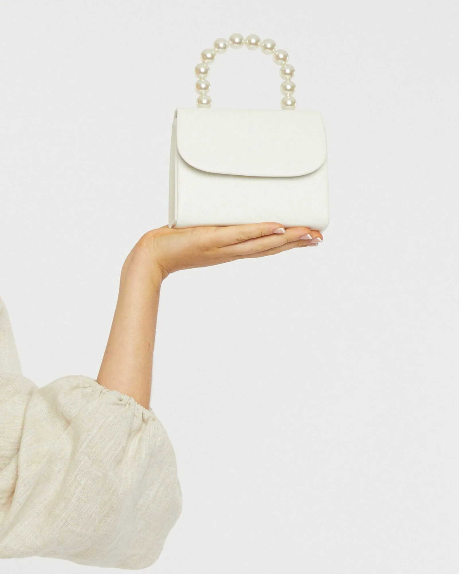 White Mara Pearl Top Handle Bag