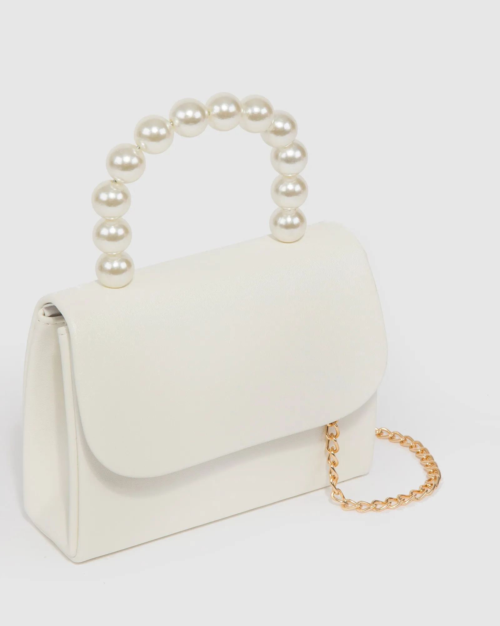 White Mara Pearl Top Handle Bag