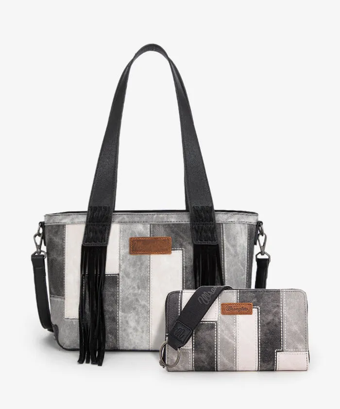 Wrangler Denim-textured Color-block Shoulder Bag