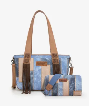 Wrangler Denim-textured Color-block Shoulder Bag