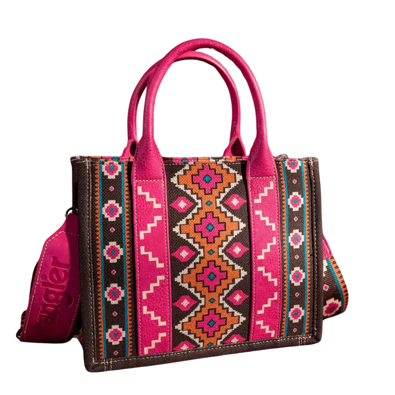 Wrangler Women's Southwestern Dual Sided Print Hot Pink Crossbody/Canvas Tote WG2203-8120SHPK