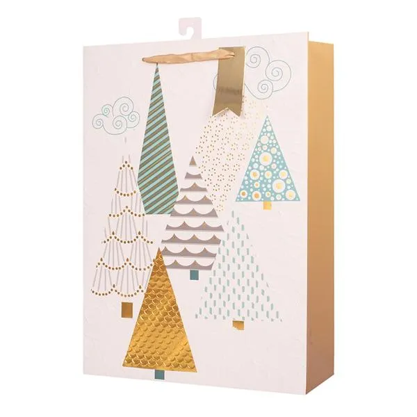 X Large Geometric Christmas Trees Gift Bag - 30cm x 42cm x 12cm