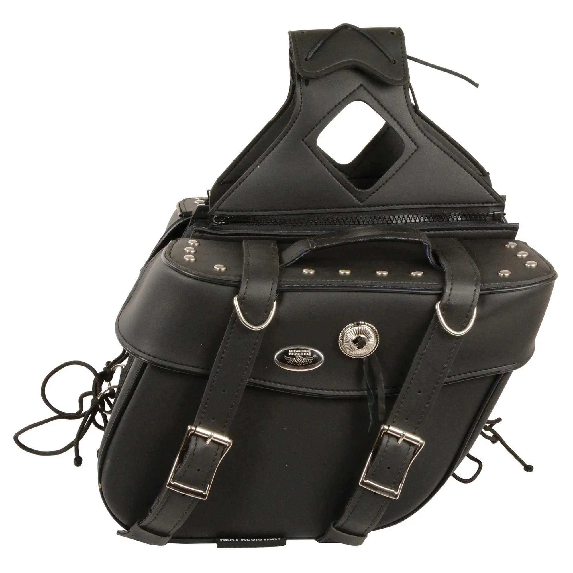 Zip-Off PVC Throw Over Saddle Bag w/ Rivets & Concho (13.5X10.5X5.5X19)